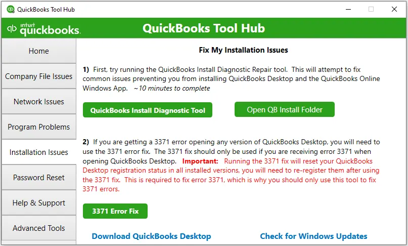 fix installation issues (install diagnostic tool) with tool hub