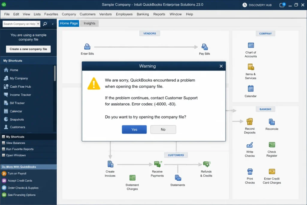QuickBooks Error 6000 error message popup on screen