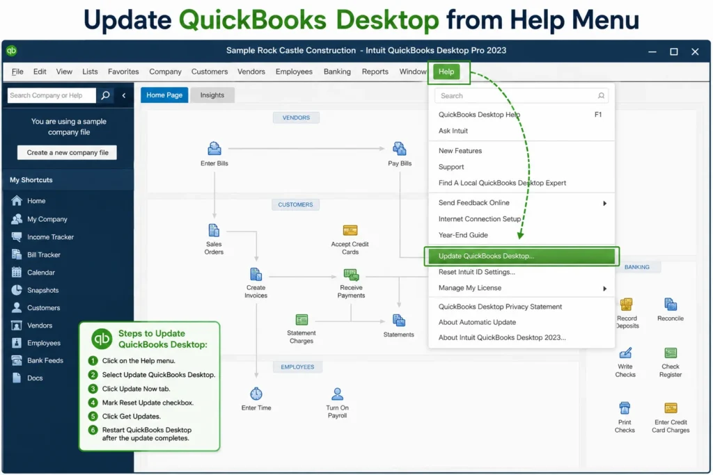 Update QuickBooks Desktop from Help menu